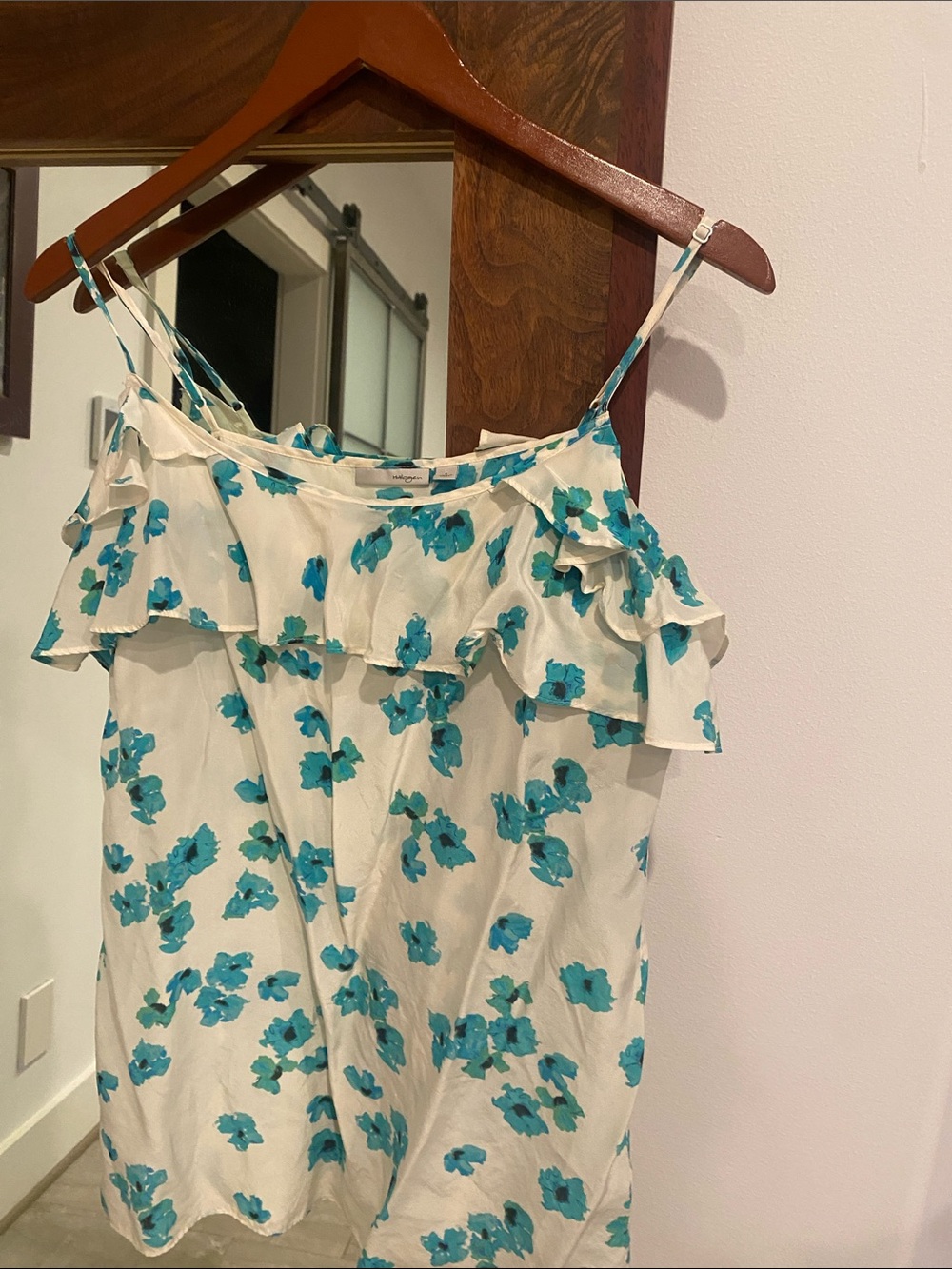 Halogen White Camisole with Teal Floral Ruffle Detail